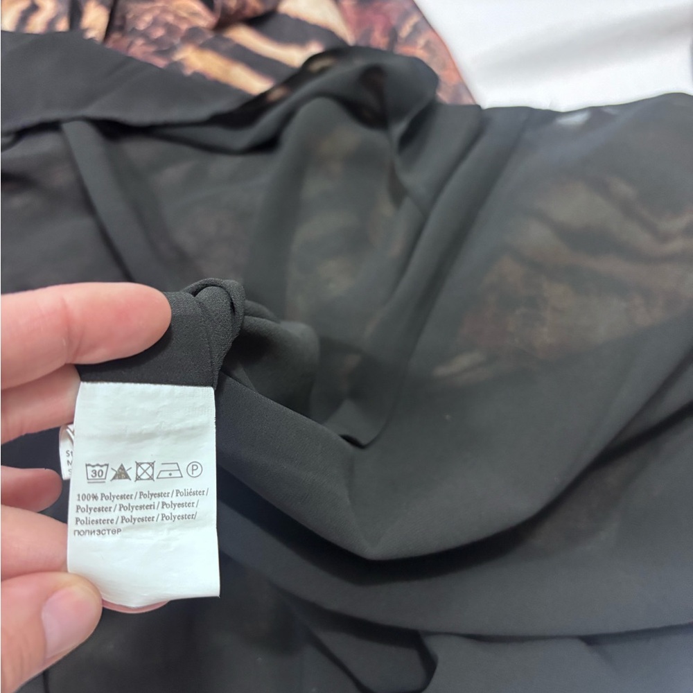 Maxi Dress Brown Animal Print Tiger Motifs V-neckline Flowing Kimono Sleeves - Picture 7 of 8